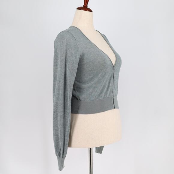 Rebecca Taylor Woman Grey Cotton/Viscose Barely There Knit Crop Cardigan Size L - Picture 4 of 6